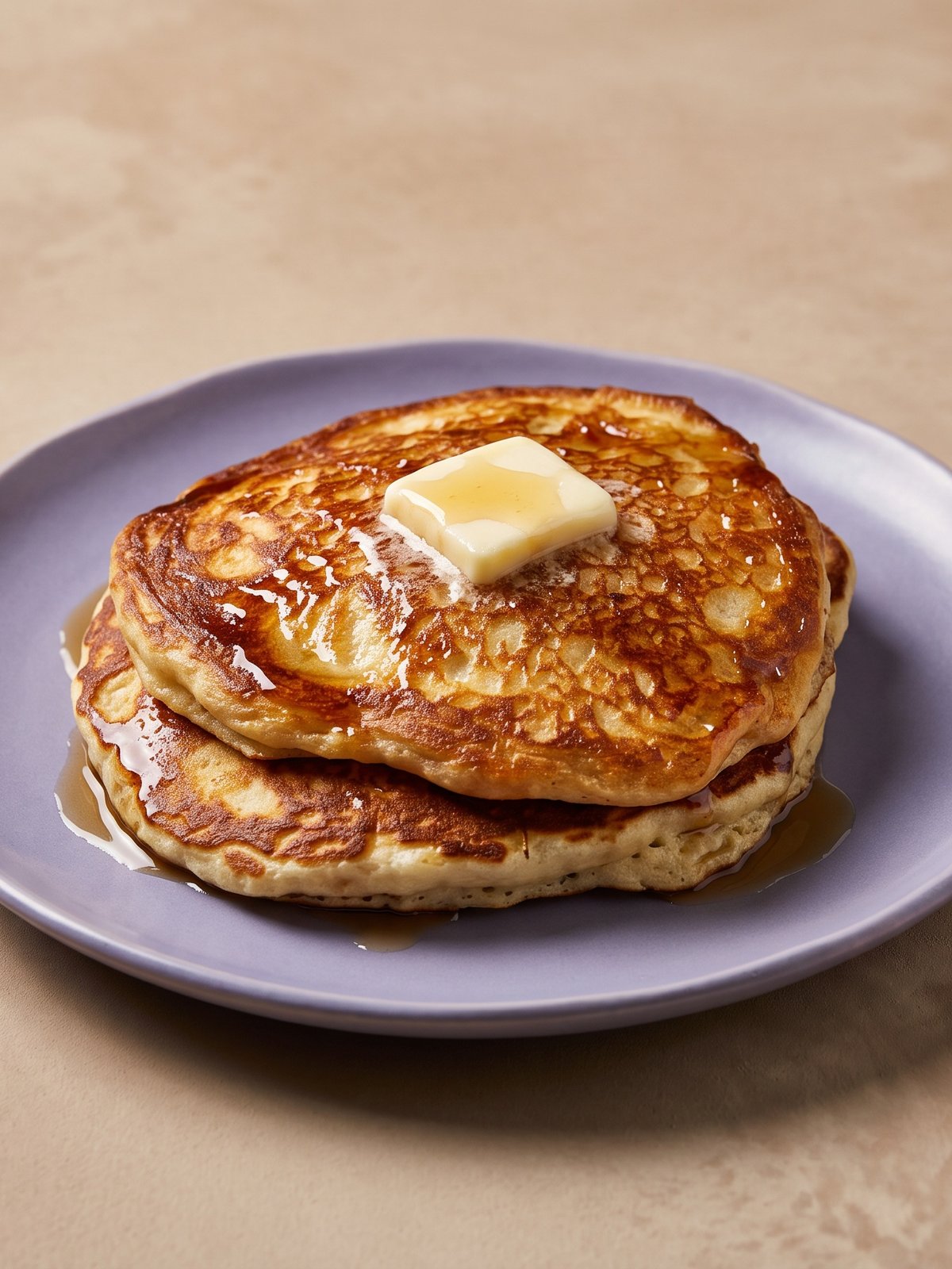 Pancake stack with butter and syrup, relit with PlateRefresh