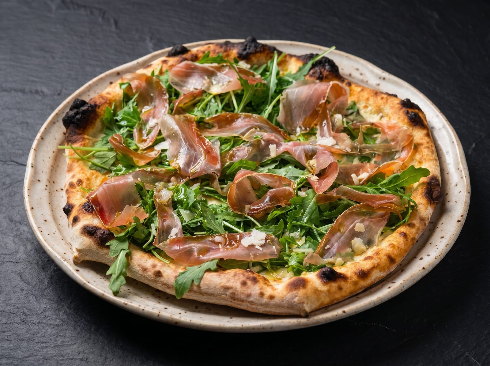 Prosciutto and arugula pizza, relit with PlateRefresh